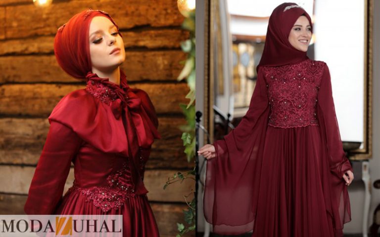 moda zuhalde bordo abiye elbise şıklığı
