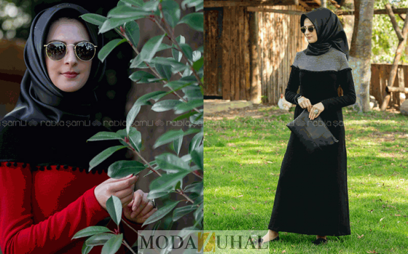 rabia şamli ponpon triko elbise